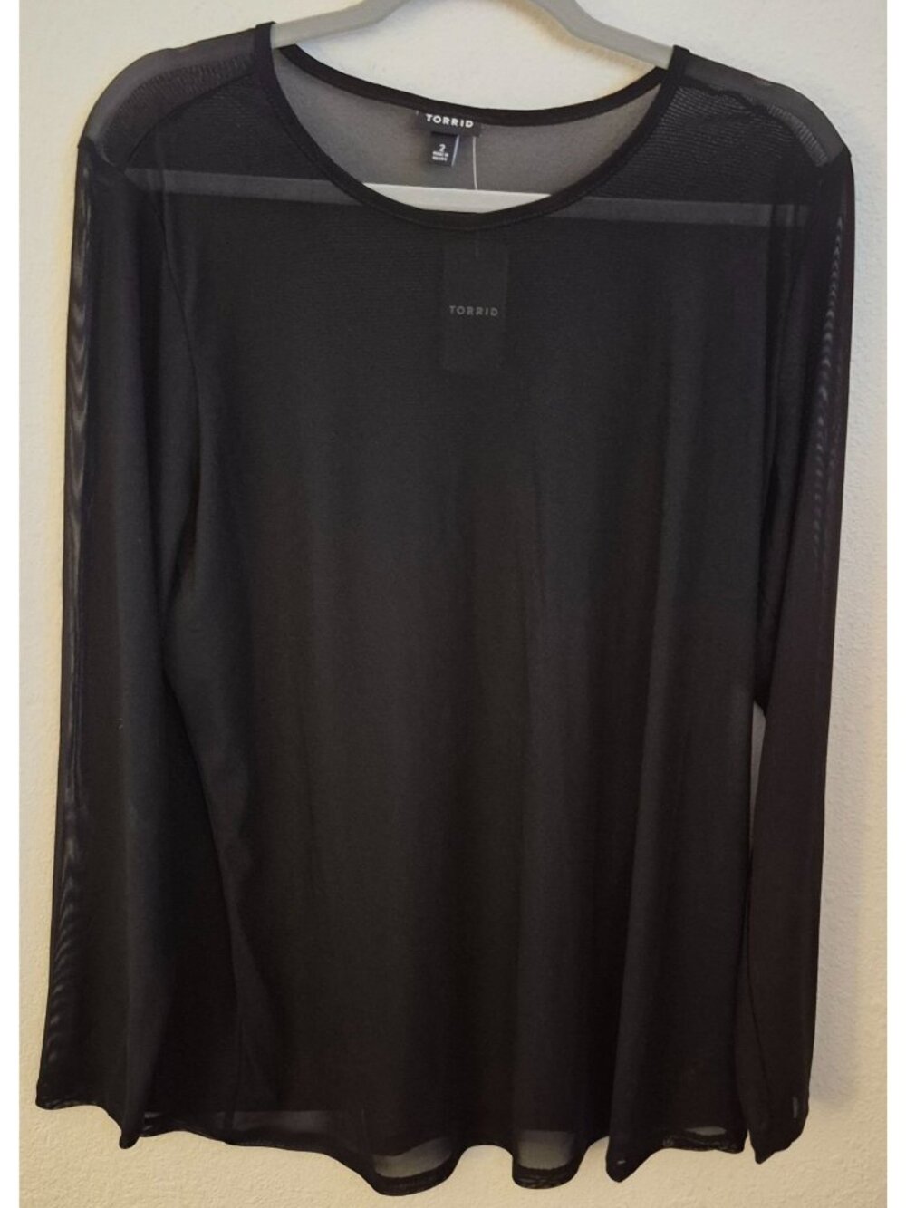 Torrid Black Sheer Long Sleeve Mesh Crew Neck Top Size 2 NWT